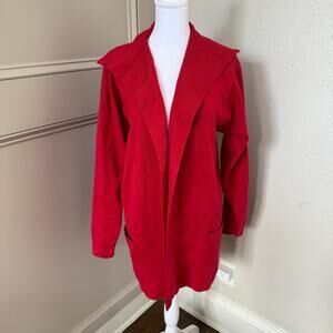 Ellen Tracy Red Wool Silk Blend Open Front Cardigan Sweater Size S Lagenlook